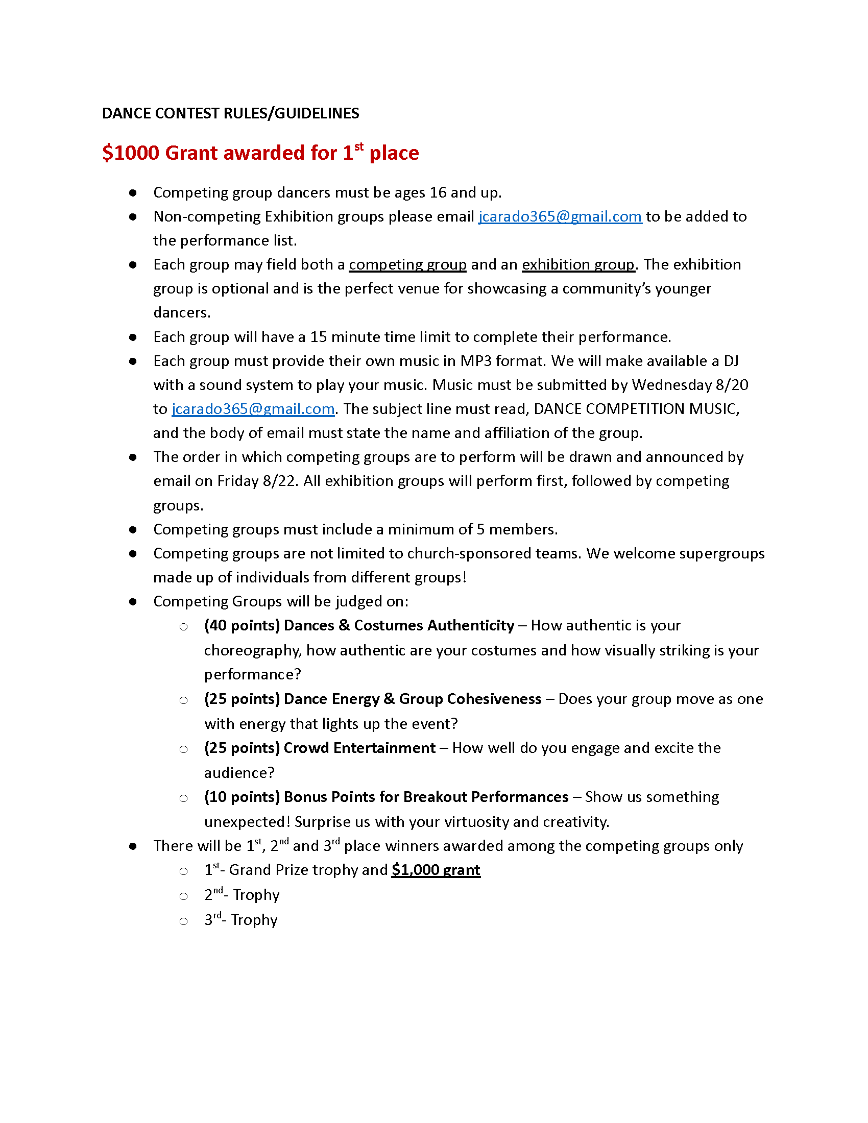 Festival Dance Contest Rules